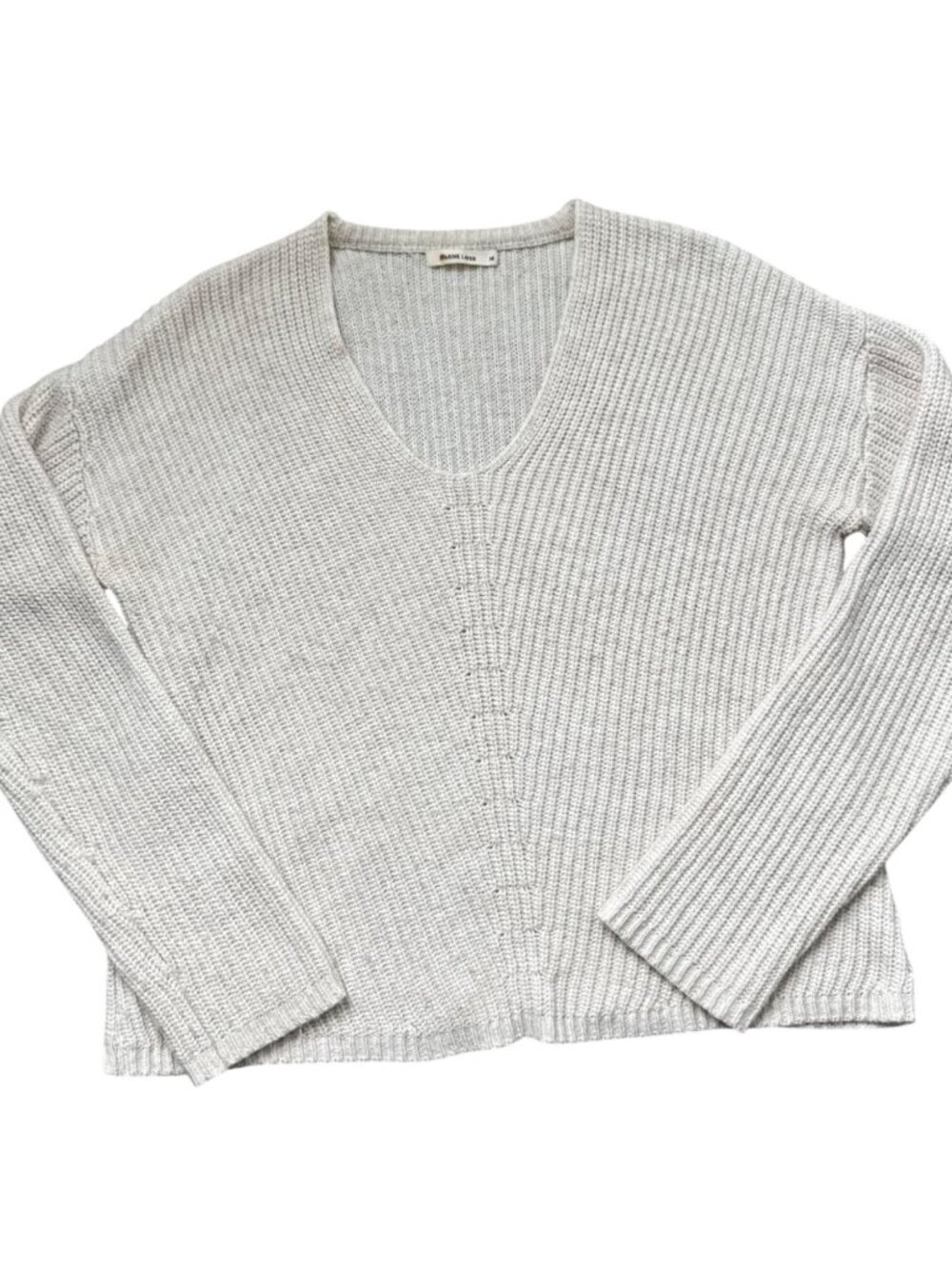 Marine Layer Womens V-Neck Ribbed Knit Sweater Beige Medium Casual Lightweight